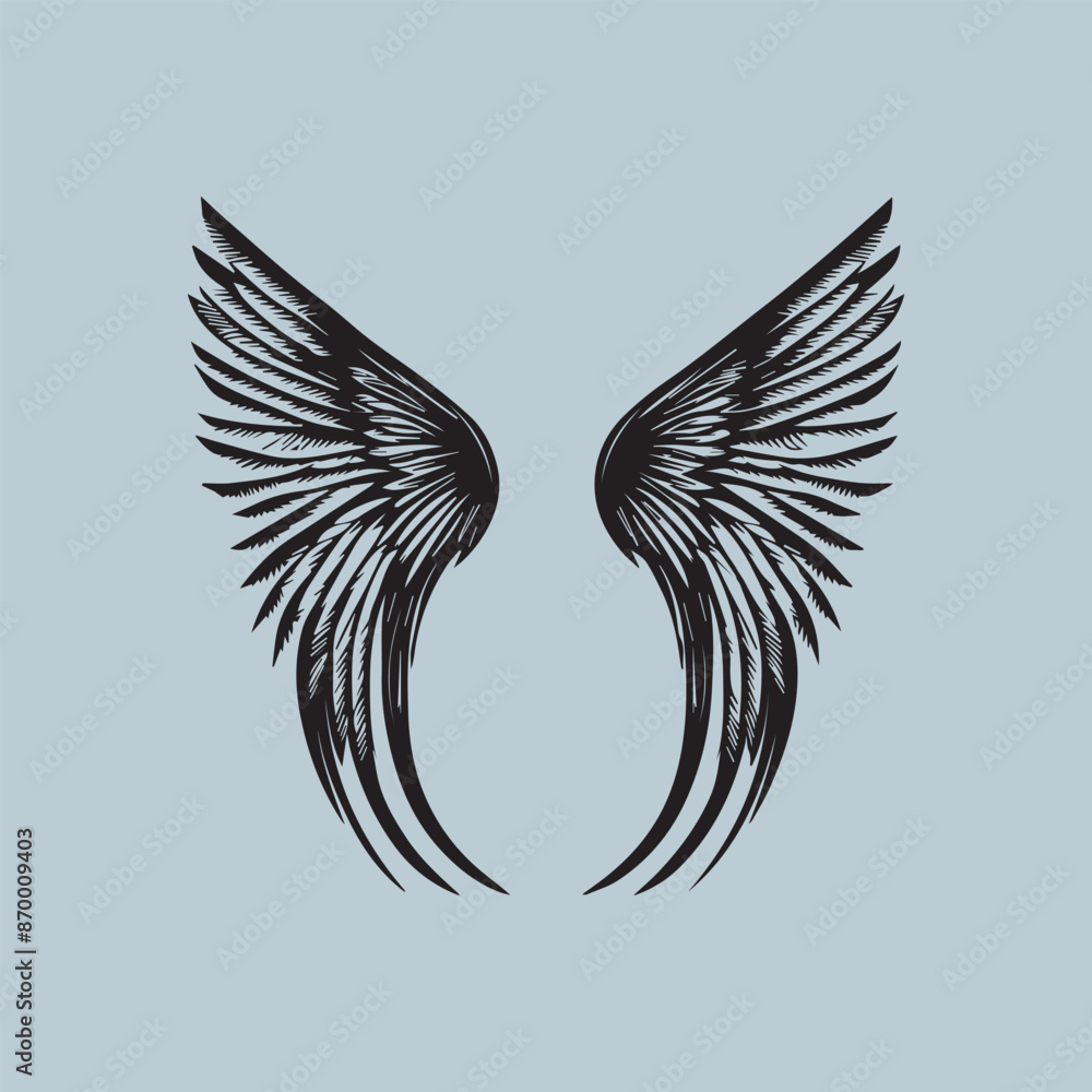 Fototapeta premium Simple illustration of angle wings, wings vector drawing, vintage angel wings.
