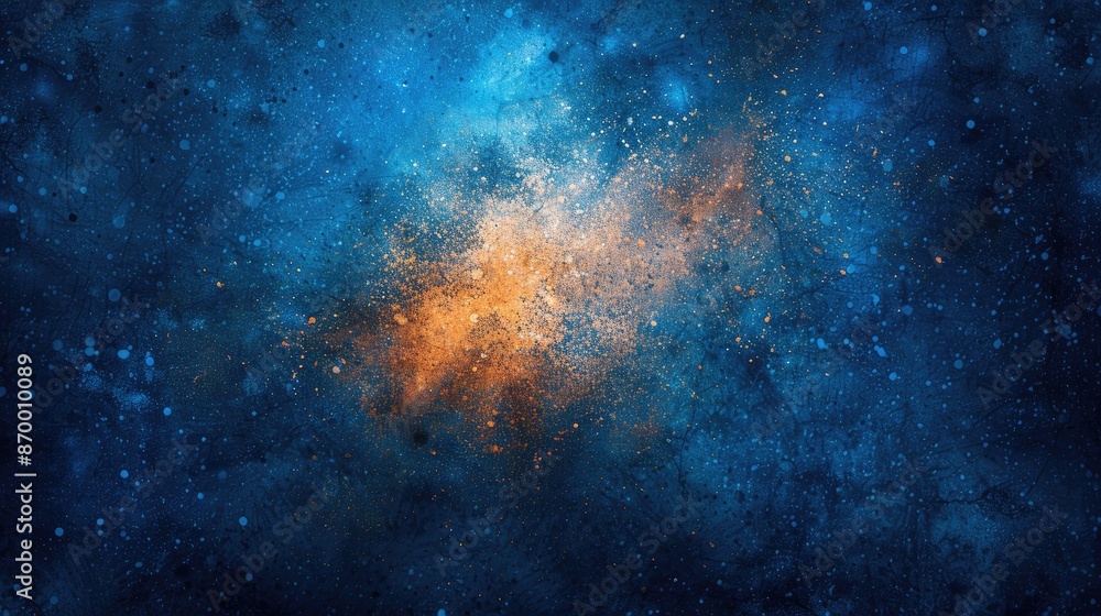 Obraz premium A blue and orange space background with a lot of stars. The blue and orange colors create a sense of depth and contrast