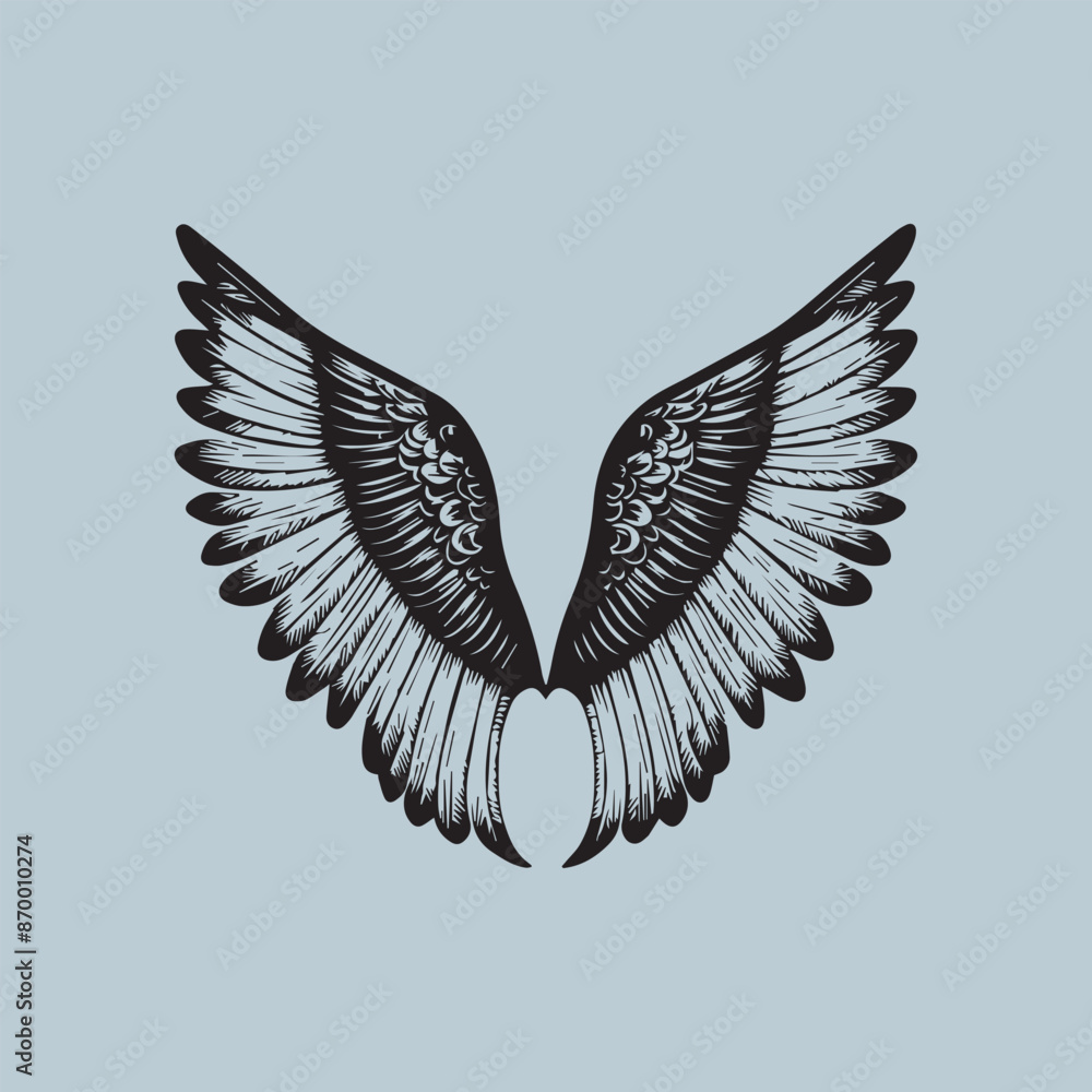 Fototapeta premium Silhouette wings in flat design, icon on white background. Vector illustration.