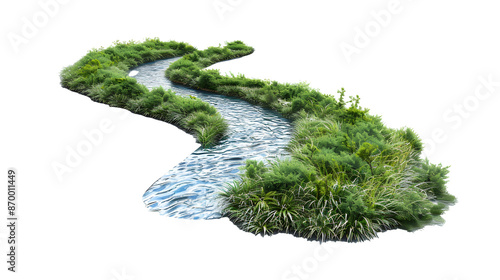 Flowing river of bluegrass mimicking water movement through a serene garden setting, providing a calming visual flow, isolated on transparent background photo