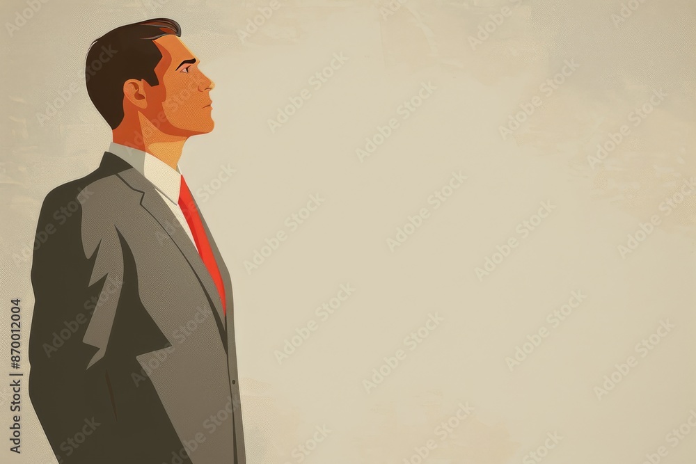 Profile of a man in a suit looking up representing ambition and determination Profile of a man in a suit looking up representing ambition and determination