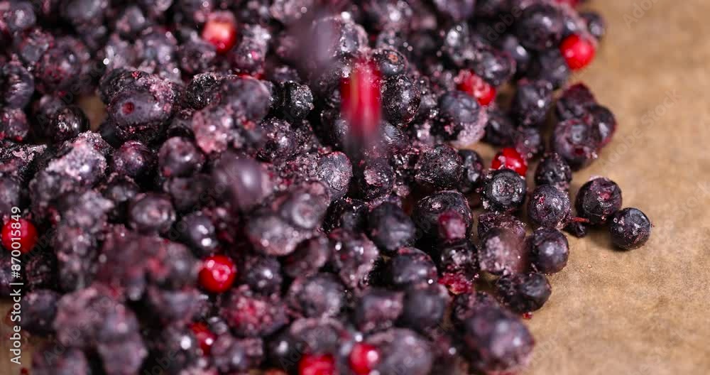 frozen ripe blueberries with red unripe blueberries, various blueberries after freezing are on the table frozen ripe blueberries with red unripe blueberries, various blueberries after freezing are on the table