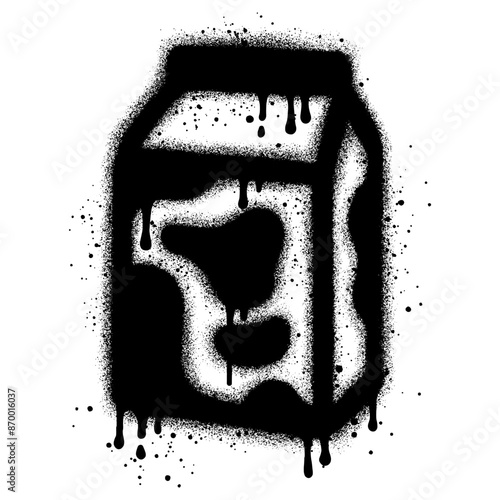 Milk graffiti in paper box with black spray paint illustration. photo