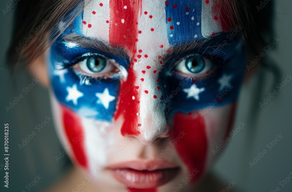 Girl with American flag face paint close-up Girl with American flag face paint close-up