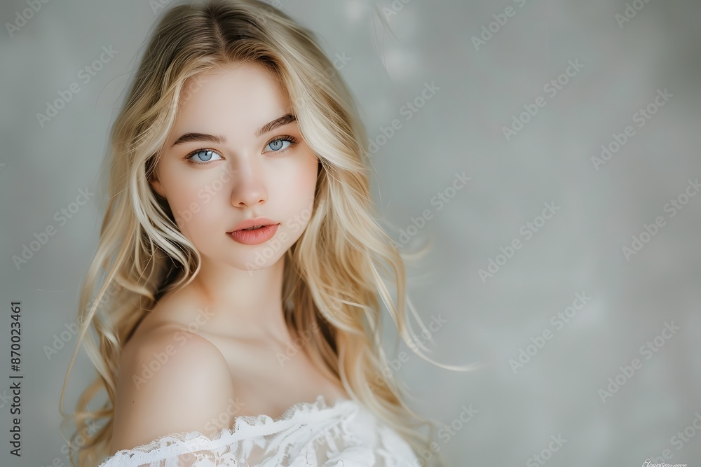 A Beautiful Blonde in Soft Light and White Dress A Beautiful Blonde in Soft Light and White Dress