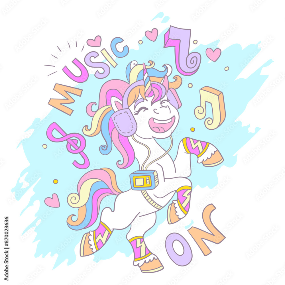 Greeting card with cute dancing unicorn and lettering vector Greeting card with cute dancing unicorn and lettering vector