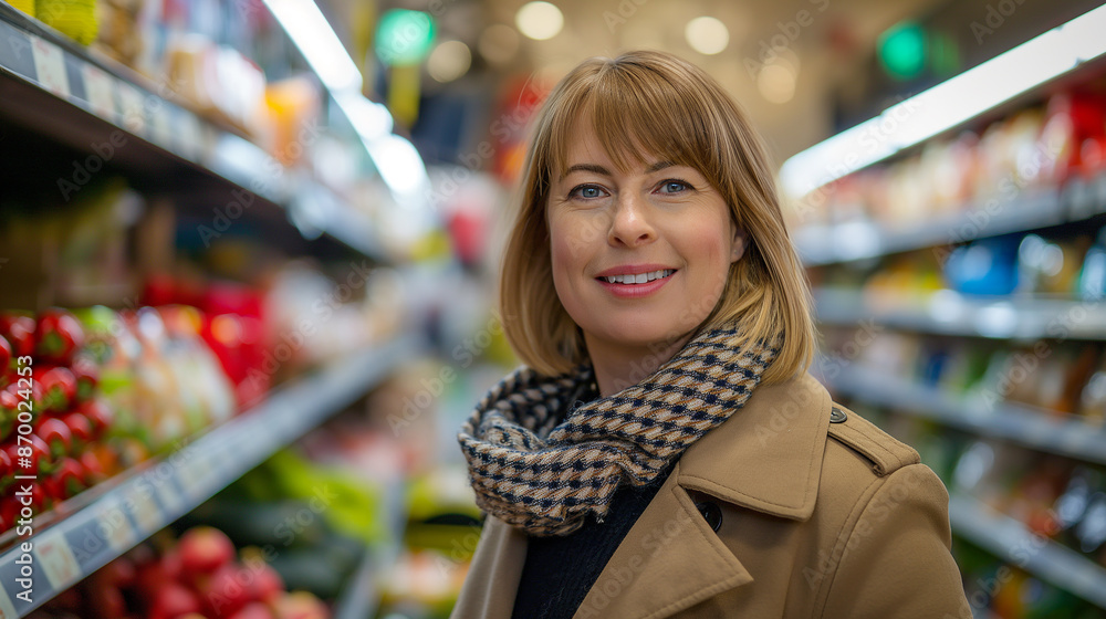 Smiling woman is shopping groceries at the supermarket Smiling woman is shopping groceries at the supermarket