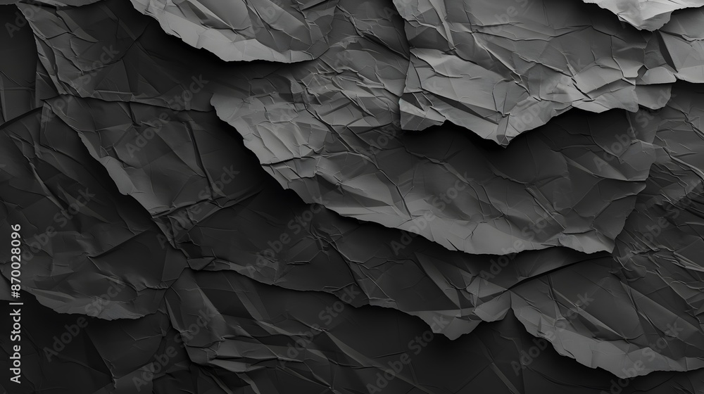 Wrinkled black old wrinkled paper. Dusty cardboard wrapping