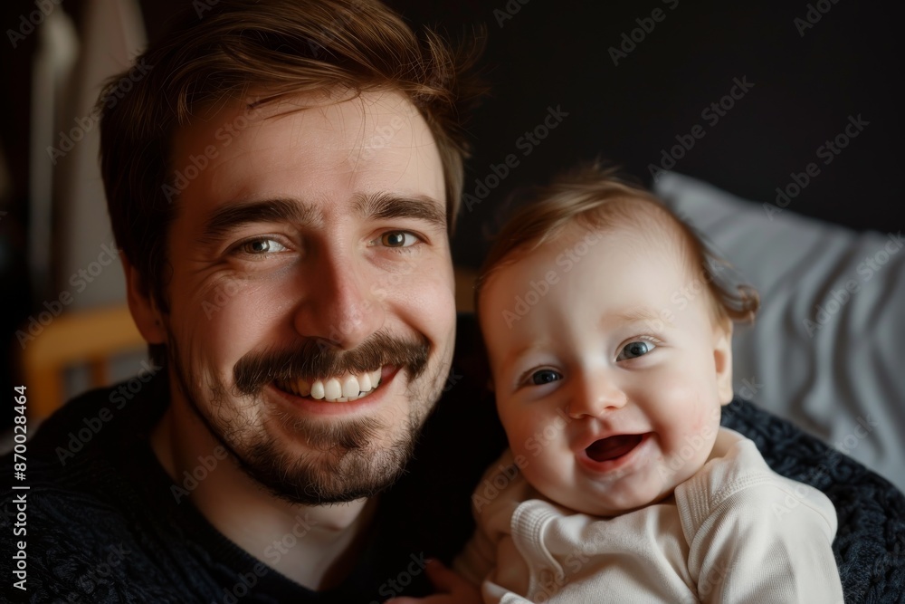 Father and baby smiling at camera Father and baby smiling at camera