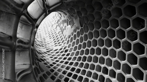 3D Render inside of a tube with a honeycomb structure pattern. Very high resolution available! Use it for Your own composings photo