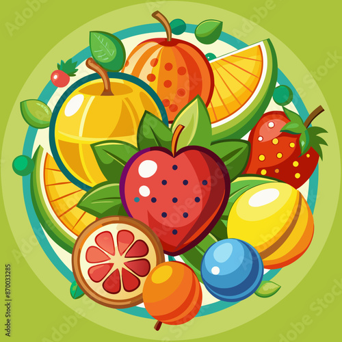 a simple vector icon illustration depicting the group of fruit at center for a website isolated white background, fruit, food, fresh, apple, orange, isolated, fruits, pineapple, green, healthy, basket