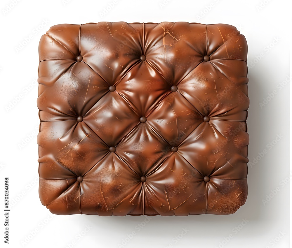 Top view of a square brown leather chair cushion on a white background.
Top view of a square brown leather chair cushion on a white background.