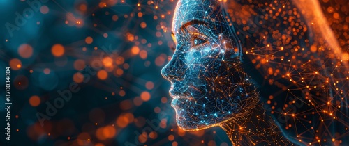 Abstract Digital Portrait of a Woman With Connected Lines and Bokeh Lights