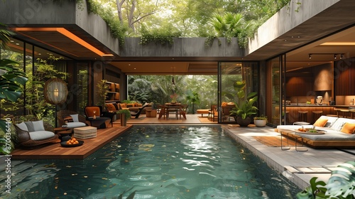 Wallpaper Mural Modern Tropical Villa With Pool and Lush Greenery Torontodigital.ca