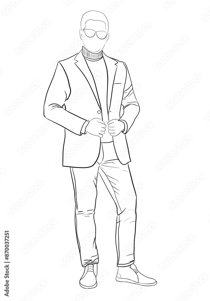 Fashion designer. Sketch of man in stylish clothes on white background Fashion designer. Sketch of man in stylish clothes on white background
