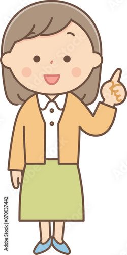 指差しをして説明をする女性の全身