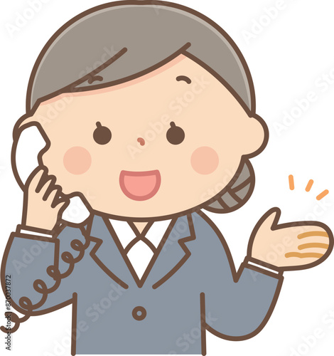 電話で説明をするスーツの女性