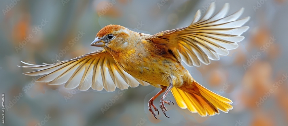 A Yellow Bird in Flight with Spread Wings A Yellow Bird in Flight with Spread Wings