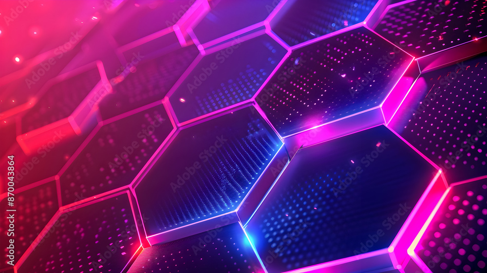 Fototapeta premium Mesmerizing Neon Geometric Lattice Futuristic Minimalist Art Background with Radiant Hexagonal Honeycomb Pattern and Glowing Architectural Shapes