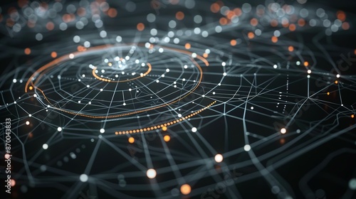 Wallpaper Mural Abstract Network of White Lines and Orange Dots Torontodigital.ca