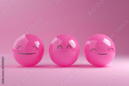 3d rendering of emoji with smiley, sad and neutral face on pink color background.