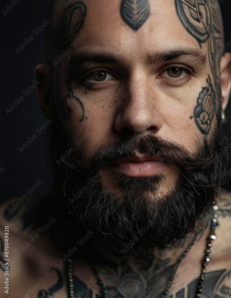 a man with tattoos and a beard a man with tattoos and a beard