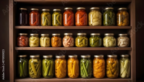 A Well-Stocked Pantry with Shelves of Canned Vegetables