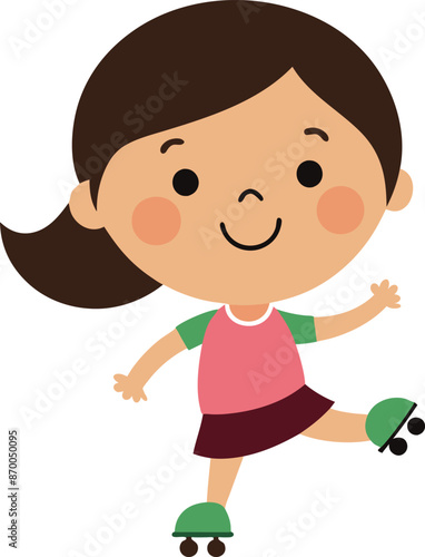 an illustration of a cute little girl rollerblading