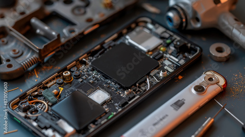 a broken dismantle smartphone ready to be repaired