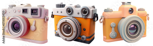 set of cute analog camera. 3D cartoon animation style