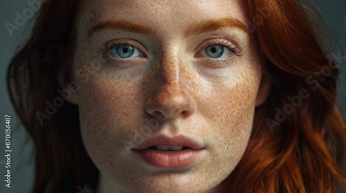a close-up of a woman with freckles © RENDISYAHRUL