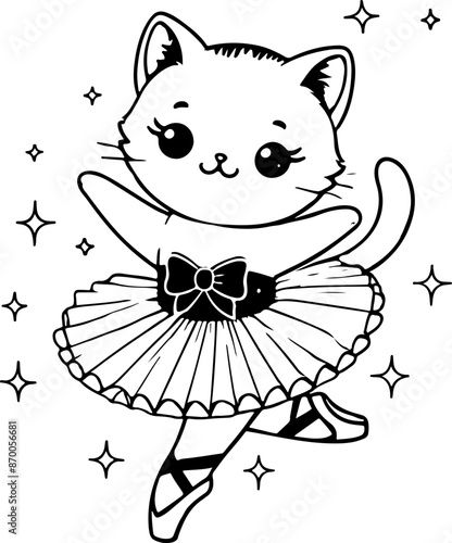 Chat ou chaton dessin kawaii au trait pour page et ou livre de coloriage pour enfant, adulte, trait noir vecteur totalement isolé du fond pour conception personnalisée 