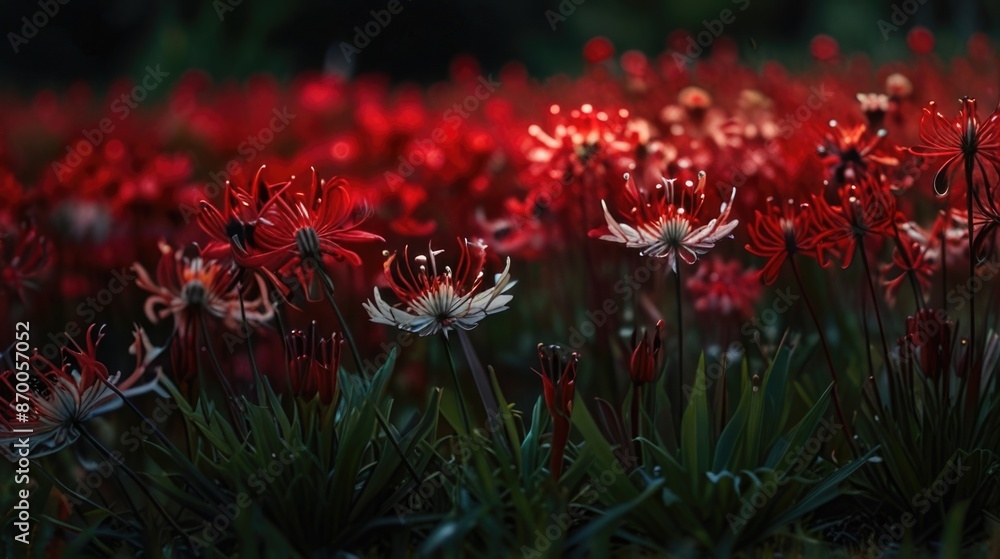 a field of red spider lilies in the dark a field of red spider lilies in the dark