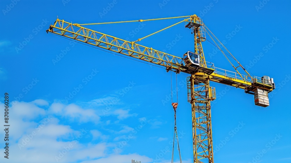 Yellow Construction Crane Against Blue Sky Yellow Construction Crane Against Blue Sky