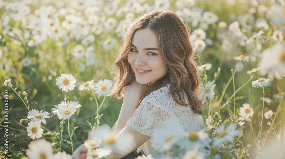 Smiling Woman in a Field of Daisies Smiling Woman in a Field of Daisies
