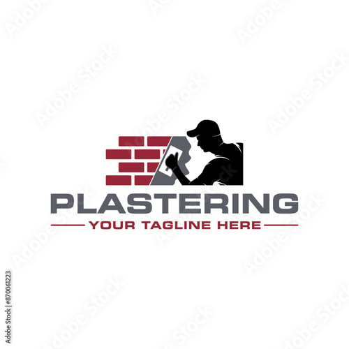 Plastering template logo design. illustration of trowel plastering service illustration