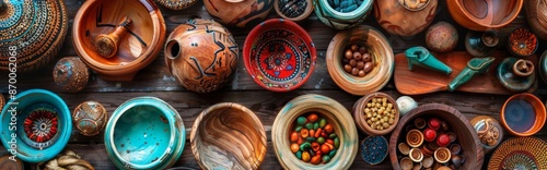 Assorted Handcrafted Pottery and Ceramics Displayed on a Table photo