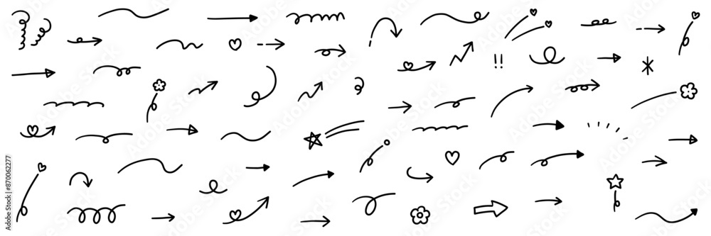 手書きの矢印と飾りのアイコンのベクターイラストセット 星 やじるし ハート 装飾 手描き キラキラ 手書きの矢印と飾りのアイコンのベクターイラストセット 星 やじるし ハート 装飾 手描き キラキラ