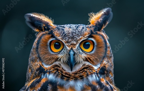 Close-Up Portrait of a Great Horned Owl With Intense Yellow Eyes