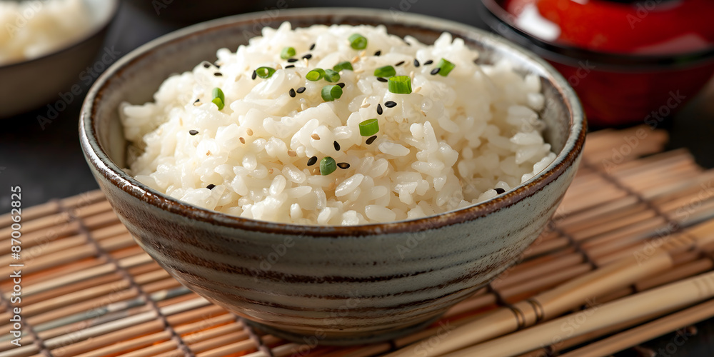 Perfectly Cooked White Rice in a Ceramic Bowl on Marble Background Perfectly Cooked White Rice in a Ceramic Bowl on Marble Background