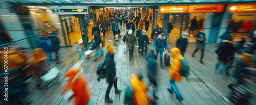 Blurred Image of People Exiting a Subway Station in the City