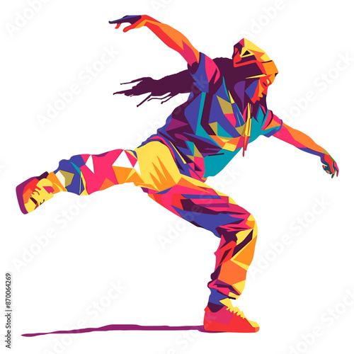 Colorful illustration of African American woman preforming breaking dance
