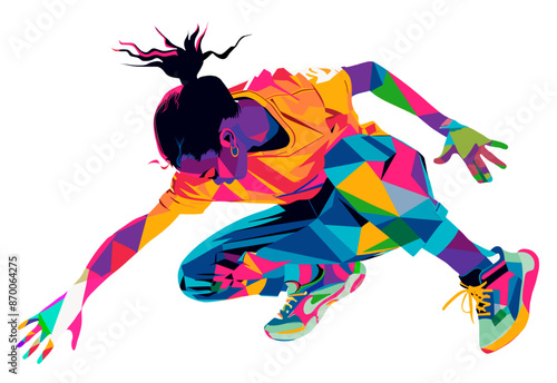 Black man breaking dancer, geometric vector illustration