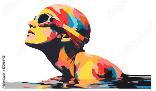 Professional female swimmer. Colorful vector design illustration