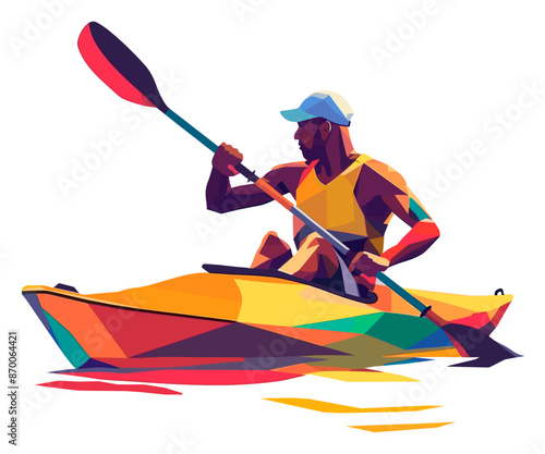 Professional male canoeing sprint athlete colorful illustration