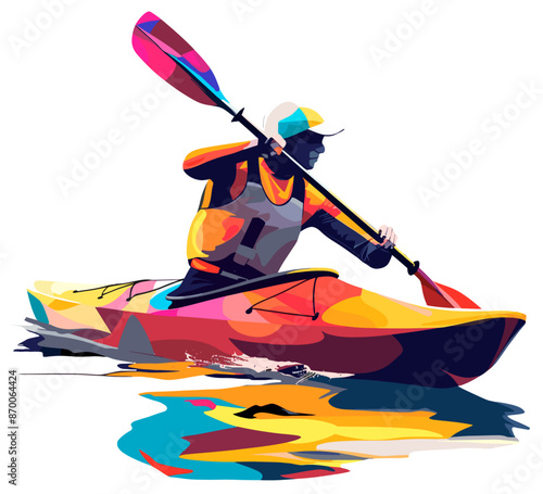 Male professional canoeing athlete. Colorful flat design vector illustration
