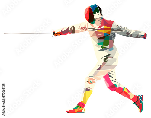 Male athlete performing fencing, minimalist illustration vector design