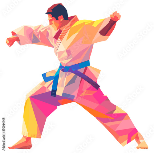 Professional male judo athlete, colorful geometric illustration 