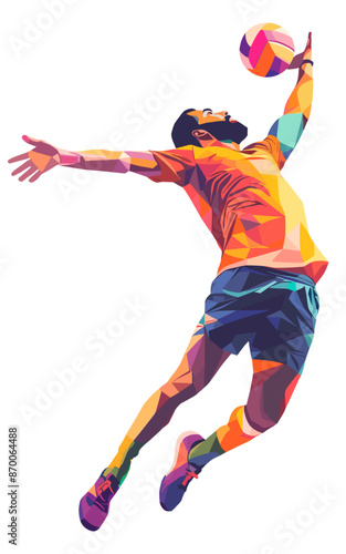 Professional male volleyball player, geometric vector illustration over transparent background. Summer Olympics concept
