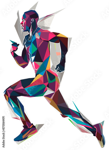 Male athlete running colorful geometric vector illustration